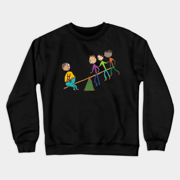 Funny Fat Guy on Seesaw Crewneck Sweatshirt by Mark Ewbie